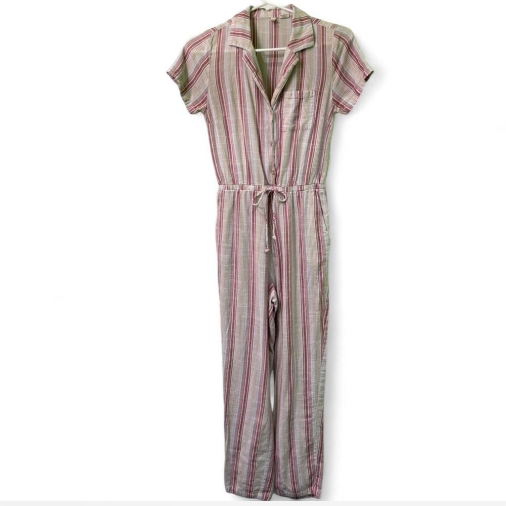 Striped Jumpsuit with Pink and Beige Accents Small